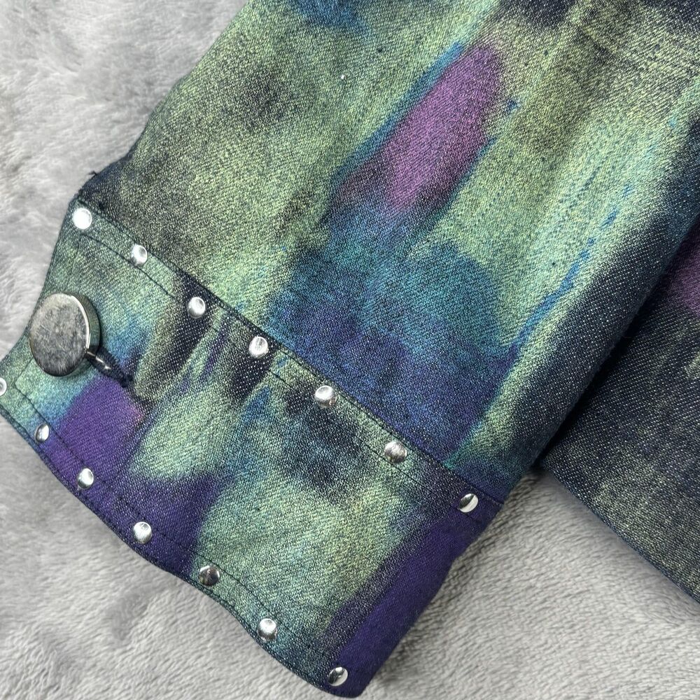 Berck Jacket Womens Medium Purple Green Studded Denim Tye Dye Silver Buttons - Picture 6 of 11